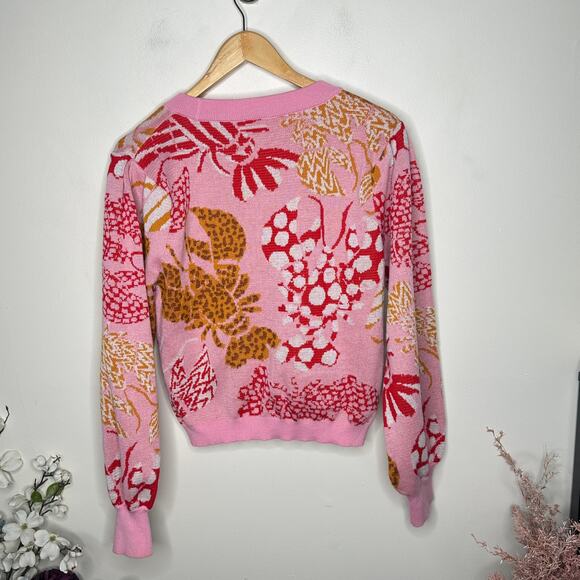 FARM RIO Lobster Crawfish Print Cardigan Sweater Pink Sz L $330 {EE3} - Picture 6 of 9